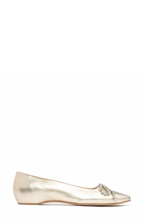 Patricia Green Bella Crystal Bow Pointed Toe Flat In Gold Leather