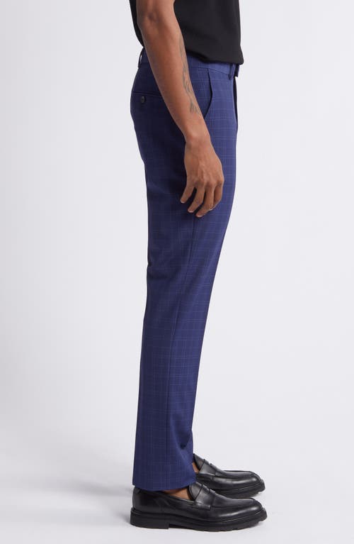 Shop Open Edit Slim Fit Plaid Wool Blend Trousers In Navy Twin Pane