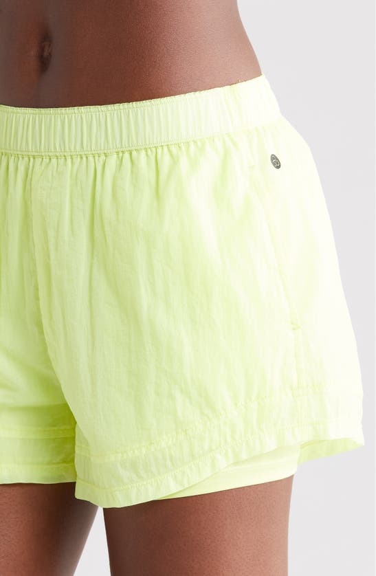 Shop Zella Expression Double Sheer Shorts In Green Finch