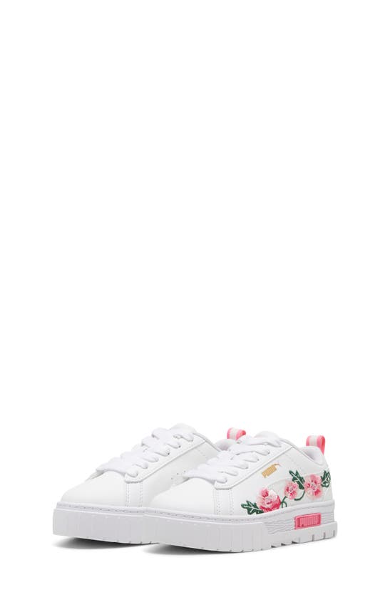 Shop Puma Gender Inclusive Mayze Embroidered Sneaker In  White-fast Pink-vine