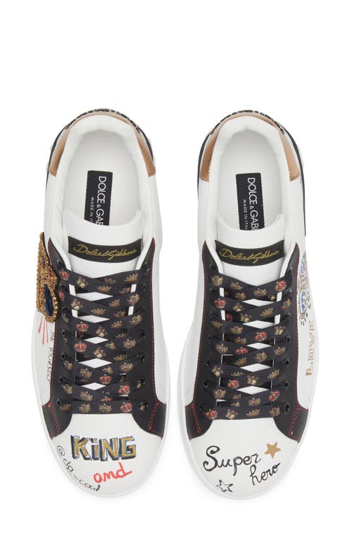 Shop Dolce & Gabbana Dolce&gabbana Portofino Graffiti Embellished Sneaker In White