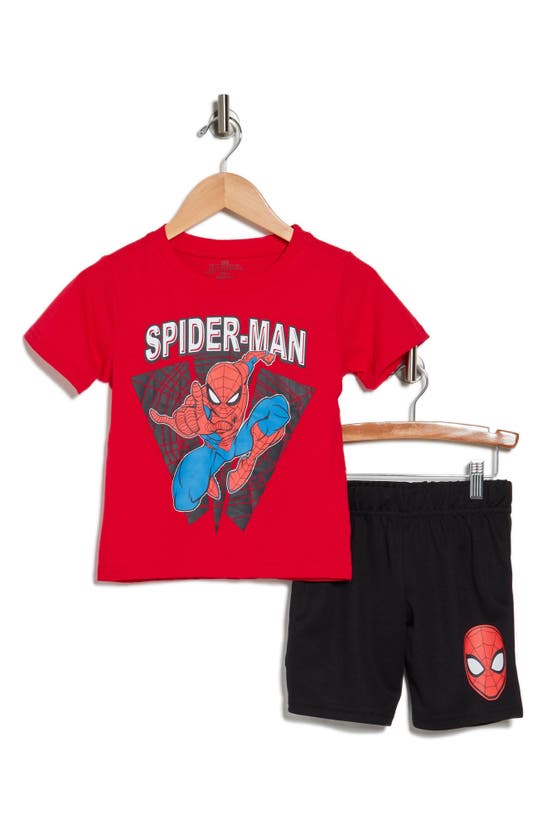 Shop Assorted Kids' Cotton Graphic T-shirt & Shorts Set In Red