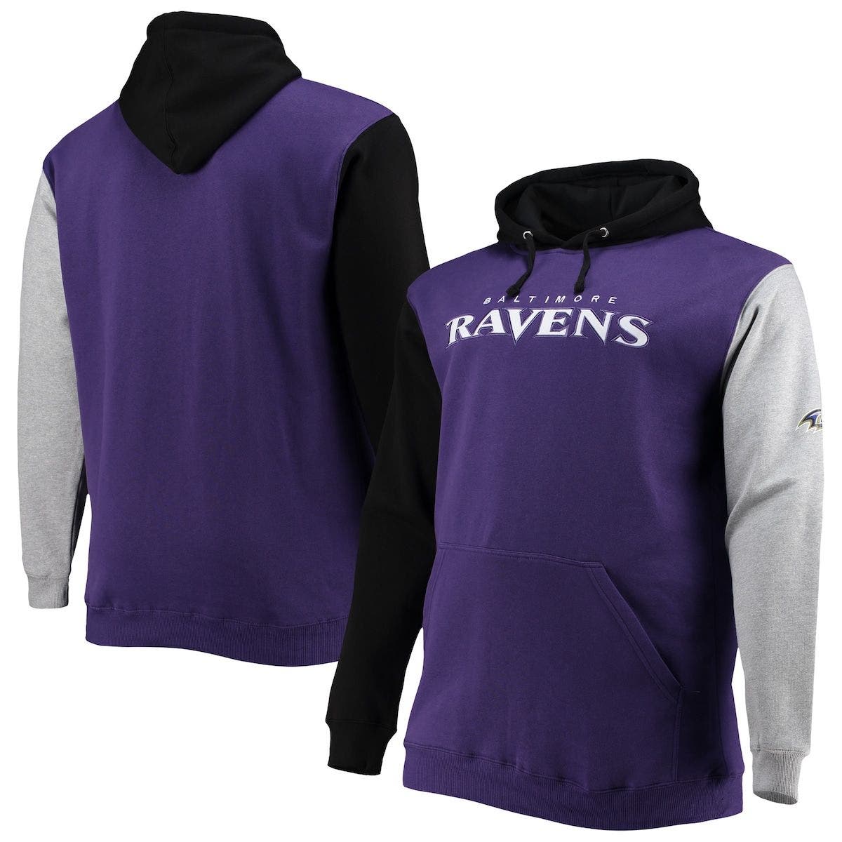 Men's Black and Purple Baltimore Ravens Big and Tall Pullover Hoodie