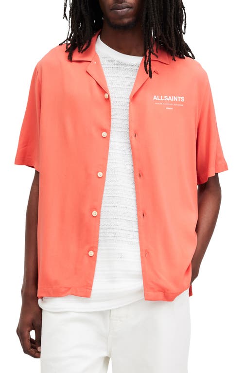 Allsaints Access Short Sleeve Graphic Camp Shirt In Orange