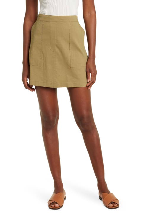 Stitched Pocket Linen Blend Miniskirt