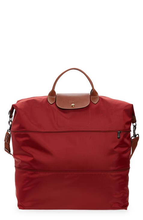 LONGCHAMP Paris Le Pliage Cuir Large Red Leather Satchel Weekender Travel  Bag