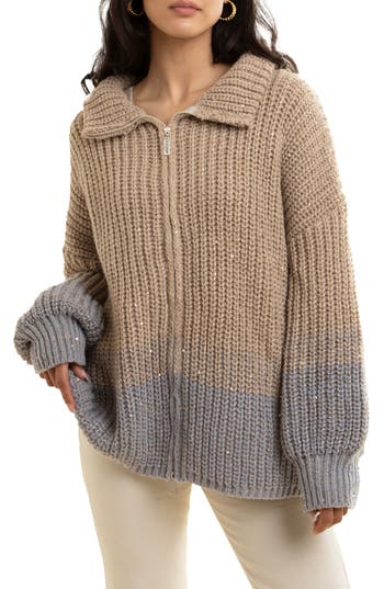 Shop Saachi Sequin Crocheted Zip-up Cardigan In Brown