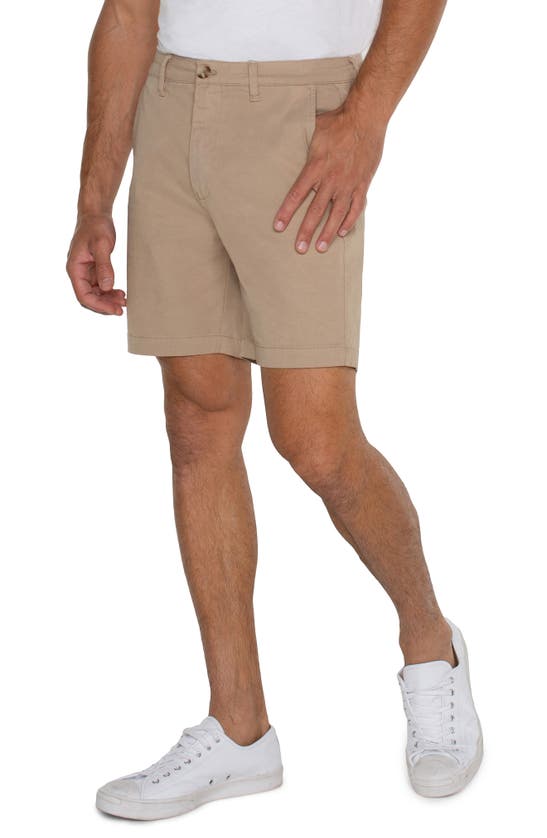 Shop Liverpool Los Angeles Flat Front Stretch Twill Trouser Shorts In Khaki