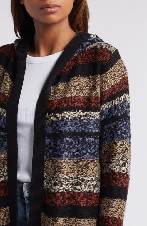 Shop Bobeau Jacquard Stripe Longline Hooded Cardigan In Blue Mix