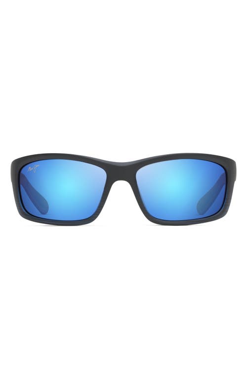 Maui Jim Kanaio Coast 61mm Polarizedplus2® Rectangular Sunglasses In Matte/blue/black Stripe