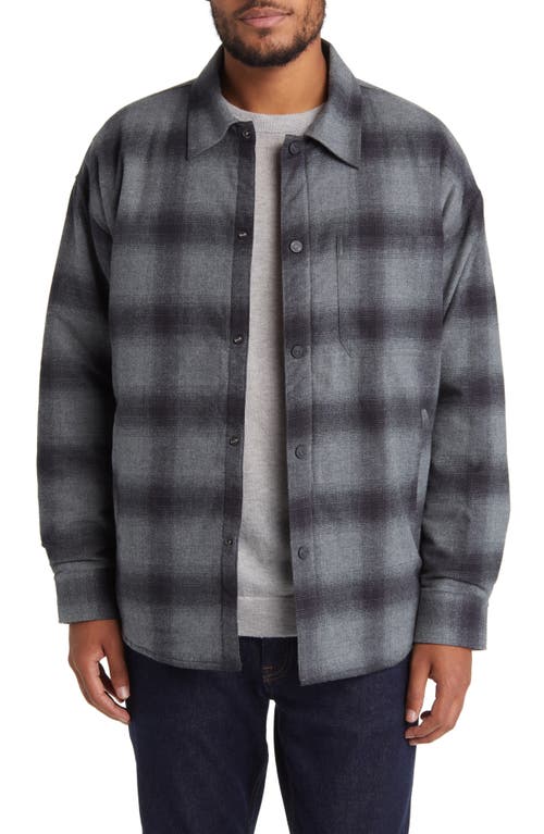 FRAME Insulated Plaid Cotton Snap-Up Overshirt Black/Grey at Nordstrom,