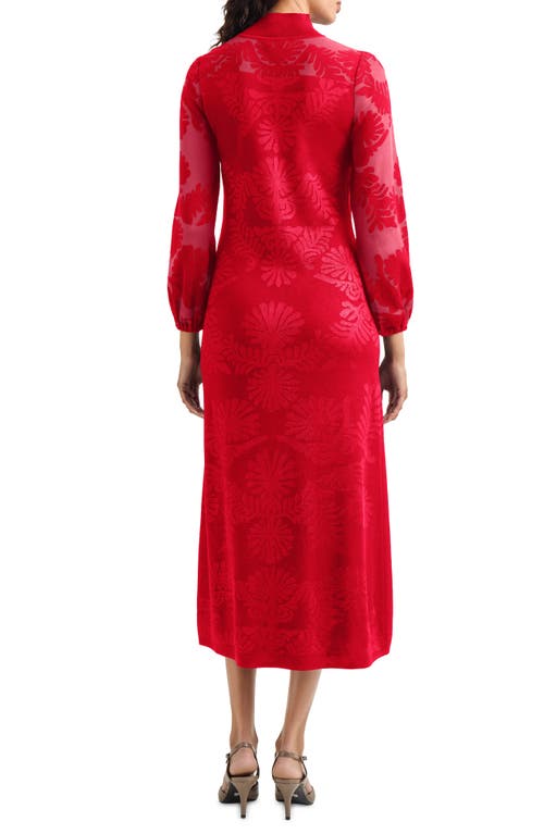 Misook A-line Jacquard Knit Midi Dress In Rouge
