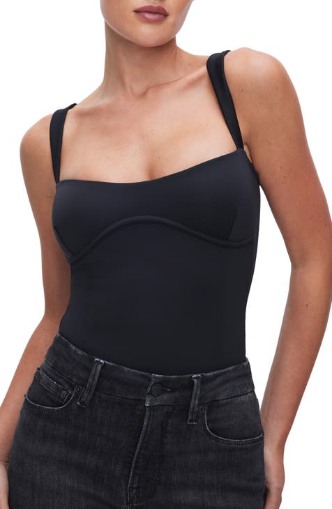 Black Square Neck Thong Bodysuit - Long Sleeve Rib Knit Black Bodysuit –  Moda Xpress