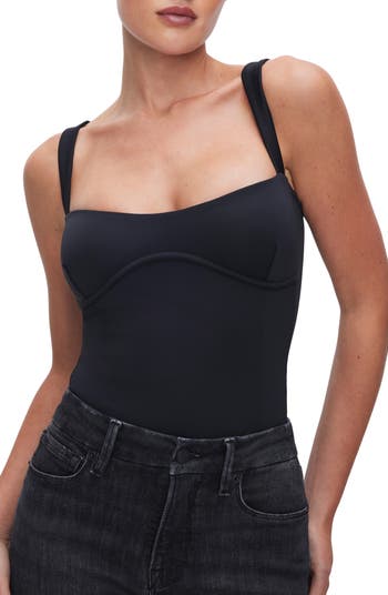 Good American Women's Scuba Deep V Tank Bodysuit, Black001, XS at   Women's Clothing store