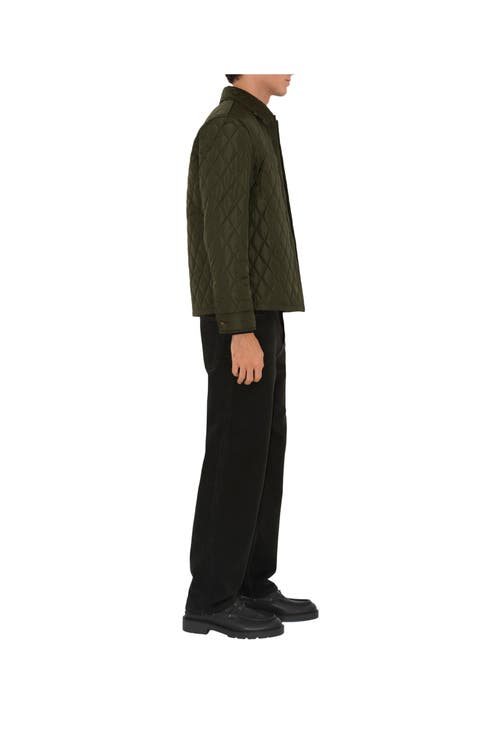 Burberry Green Quilted Jacket With Classic Collar In Tech Fabric Man In Shale