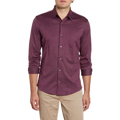 Nordstrom Shop Regular Fit Jacquard Button-Up Knit Shirt, Burgundy