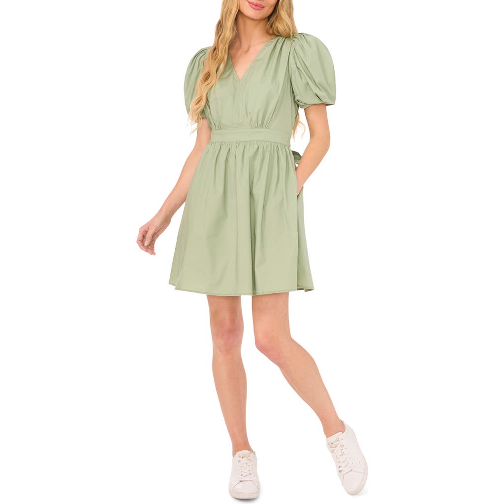 Cece Puff Sleeve Poplin Dress In Green