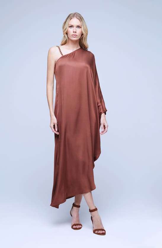 Shop L Agence L'agence Kerry Kaftan Asymmetric One-shoulder Dress In Hickory