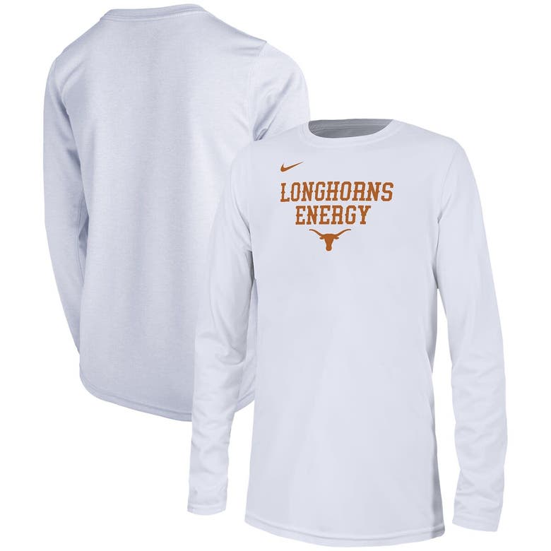 Nike Kids' Youth   White Texas Longhorns 2024 On-court Bench Energy T-shirt