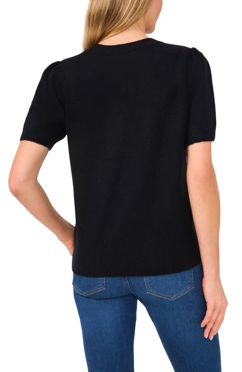 Cece Embellished Velvet Bow Short Sleeve Sweater In Rich Black