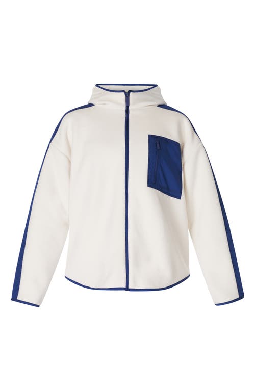 Shop Sweaty Betty Roam Fleece Hooded Jacket In Lilywhite Fluxblue