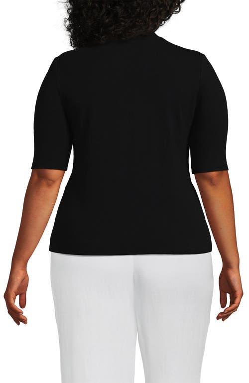 Shop Lands' End Plus Size Elbow Sleeve Wide Rib Mock In Black