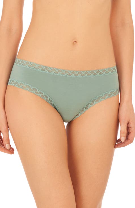 Green Seamless Rib Lace Trim High Waisted Knickers