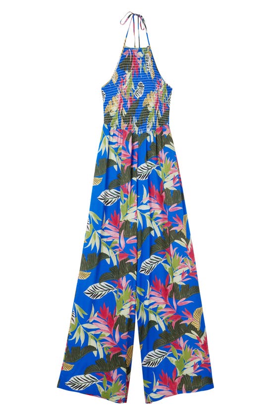 Shop Desigual Tropical Halter Neck Jumpsuit In Blue