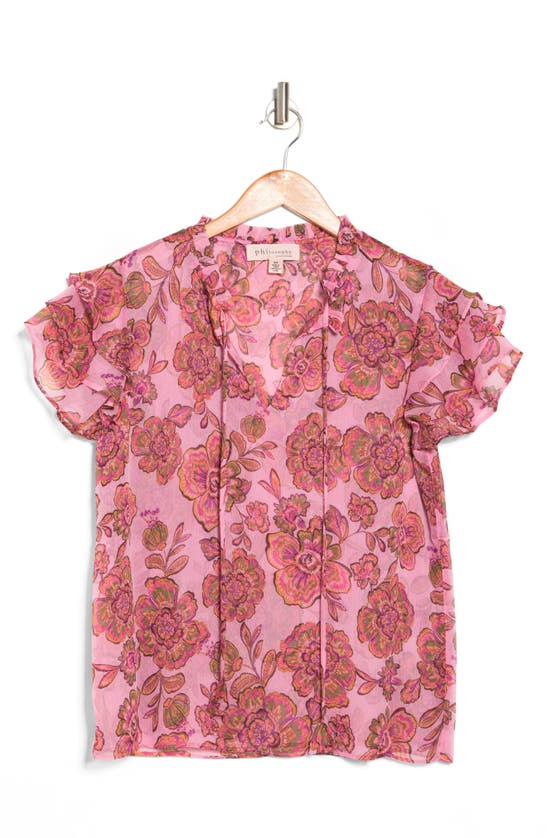 Shop Philosophy By Rpublic Clothing Tie Neck Ruffle Sleeve Top In Princess Floral