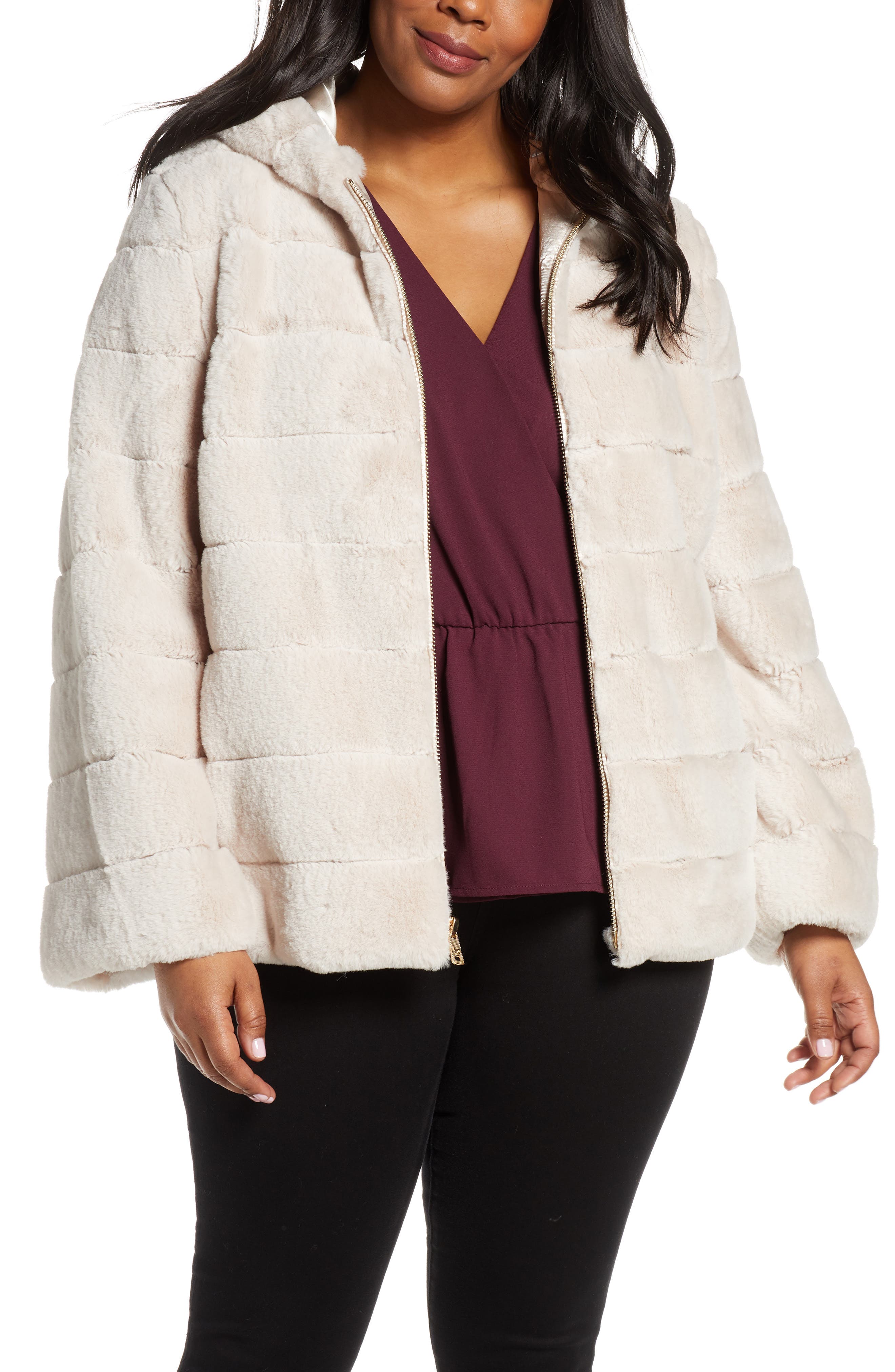 kenneth cole hooded faux fur coat