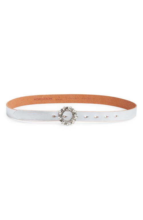 Nordstrom Luna Crystal Embellished Buckle Leather Belt in Silver 