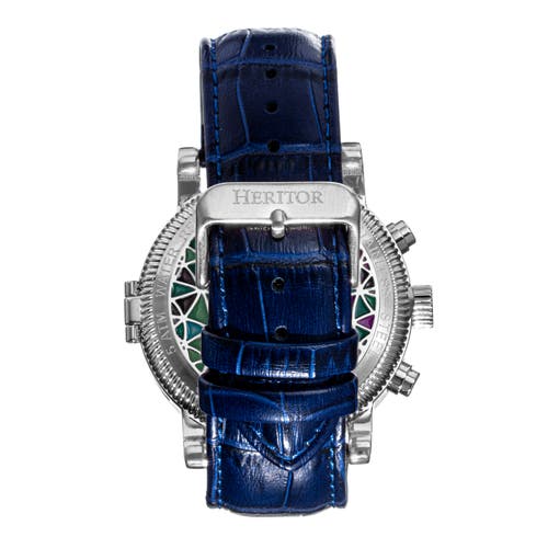 Heritor Automatic Legacy Leather-band Watch With Day & Date In Silver/blue