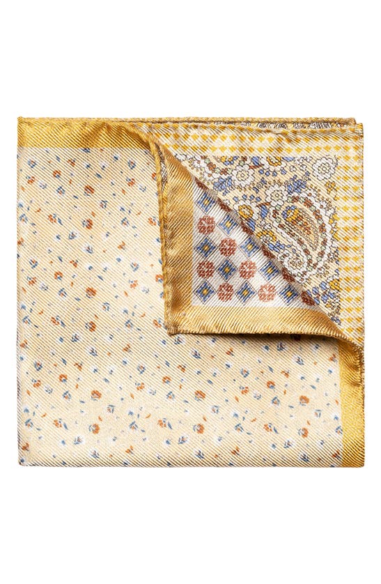 Eton Four-in-one Paisley Silk Pocket Square In Gold