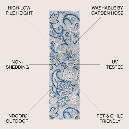 Jonathan Y Gordes Paisley High-low Light Indoor/outdoor Area Rug In Light Gray/blue