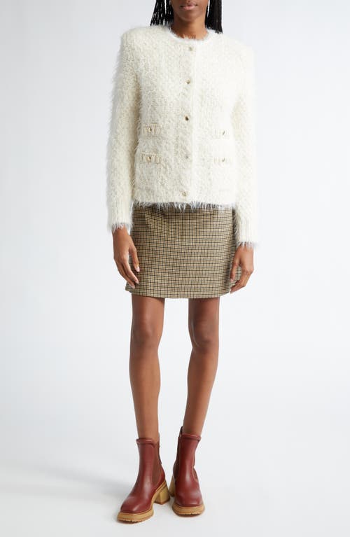 Moncler Houndstooth Plaid Wool Blend Miniskirt In Brown/white