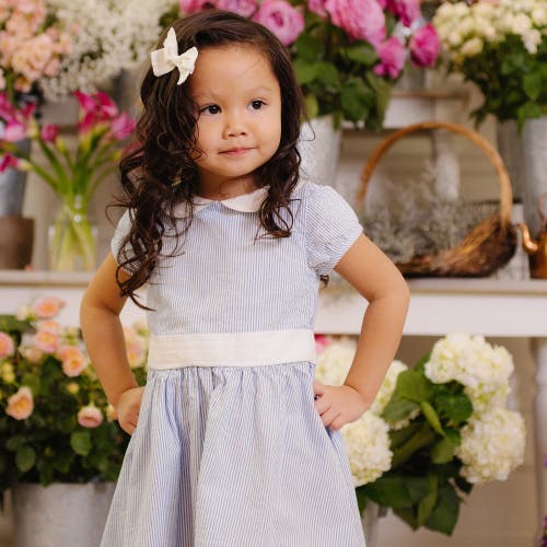 Hope & Henry Girls' Organic Seersucker Peter Pan Collar Dress, Kids In Blue Seersucker