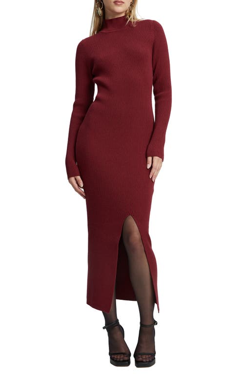 Bardot Tilda Long Sleeve Ribbed Sweater Dress in Burgundy at Nordstrom, Size 8