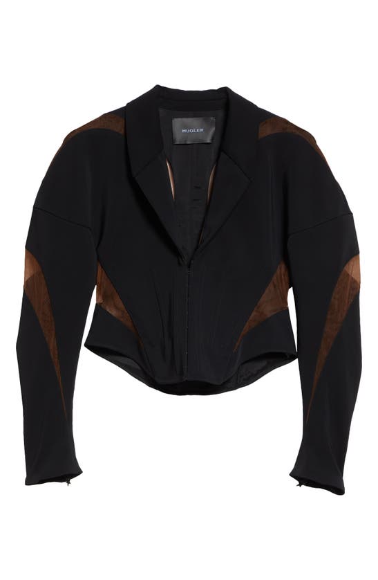 Shop Mugler Spiral Mesh Inset Corset Jacket In Black/ Nude02