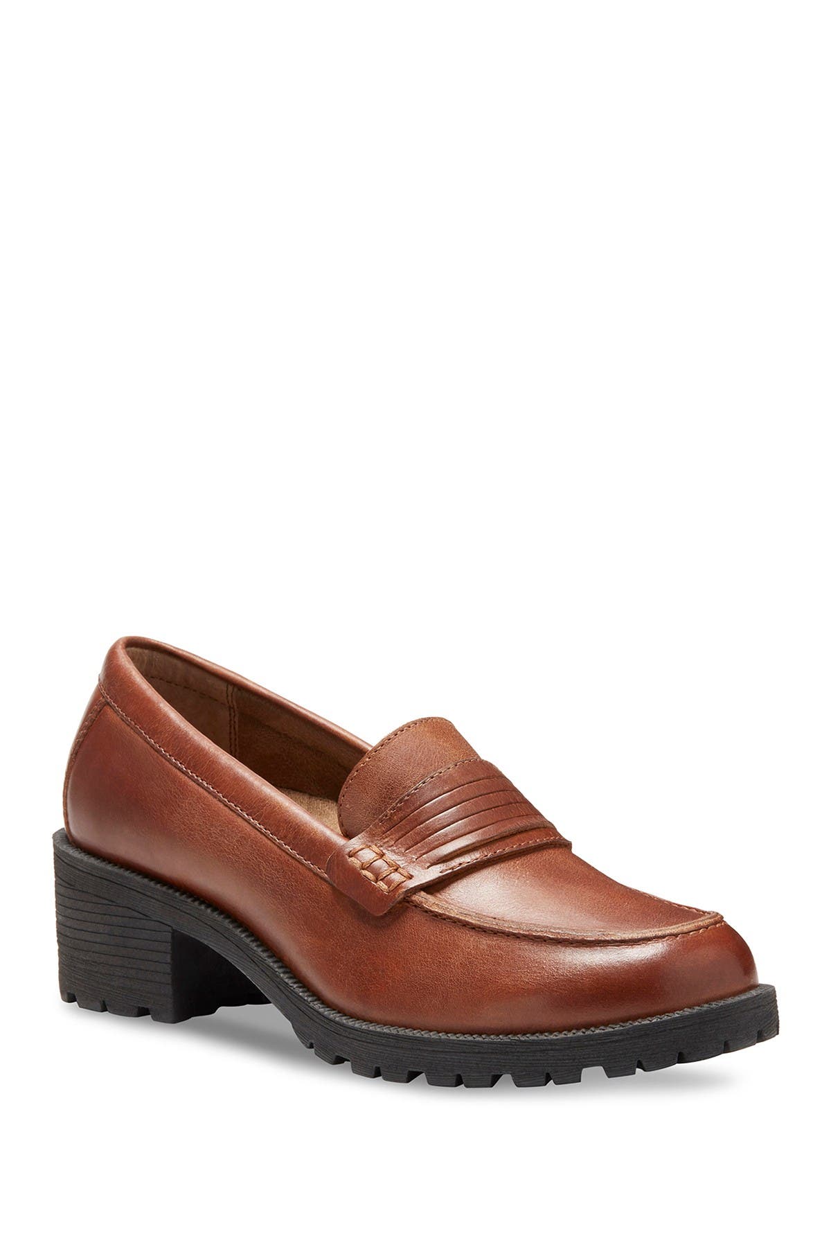 leather block heel loafers