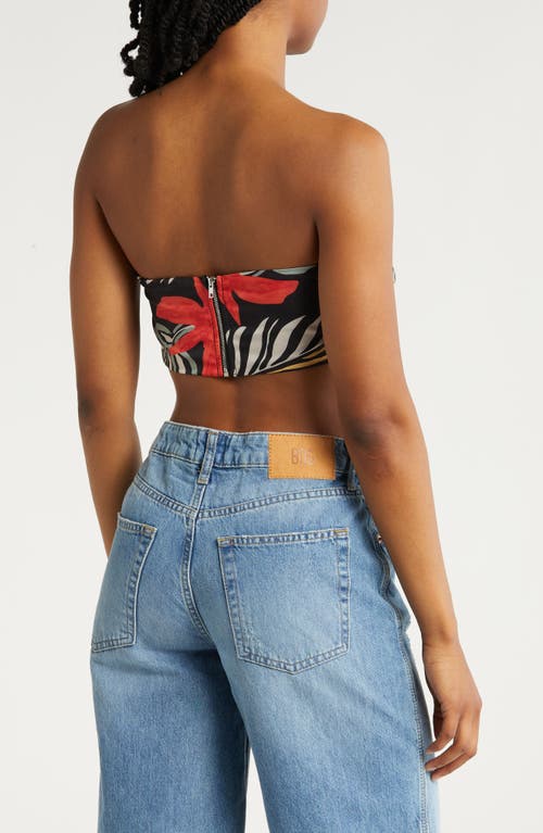 Shop Lulus Tropical Vibes Floral Crop Halter Top In Black/bright Red/peach