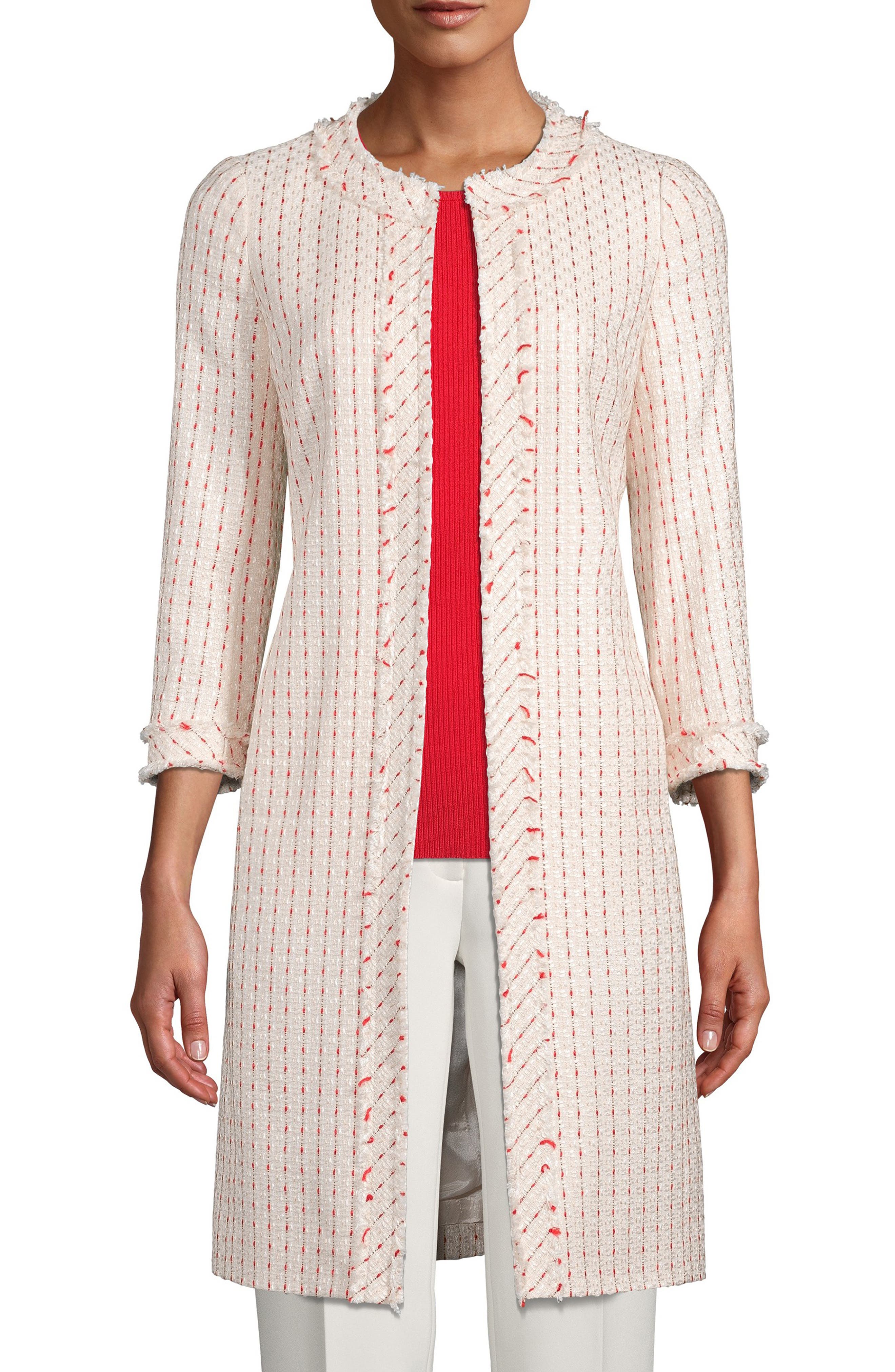 fringe tweed open jacket