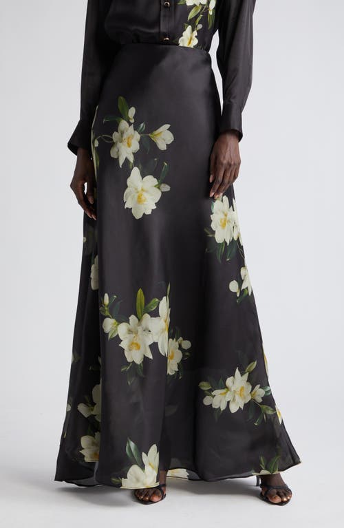 Zimmermann Harmony Silk Maxi Skirt Black Magnolia at Nordstrom,