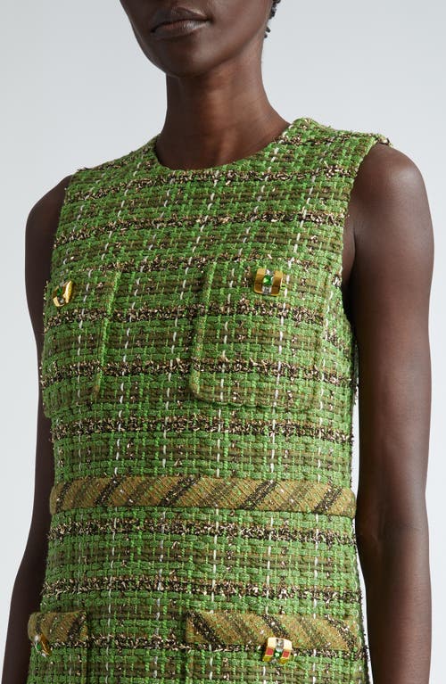 Shop St John St. John Collection Metallic Eyelash Tweed Sleeveless Dress In Cypress/moss Multi