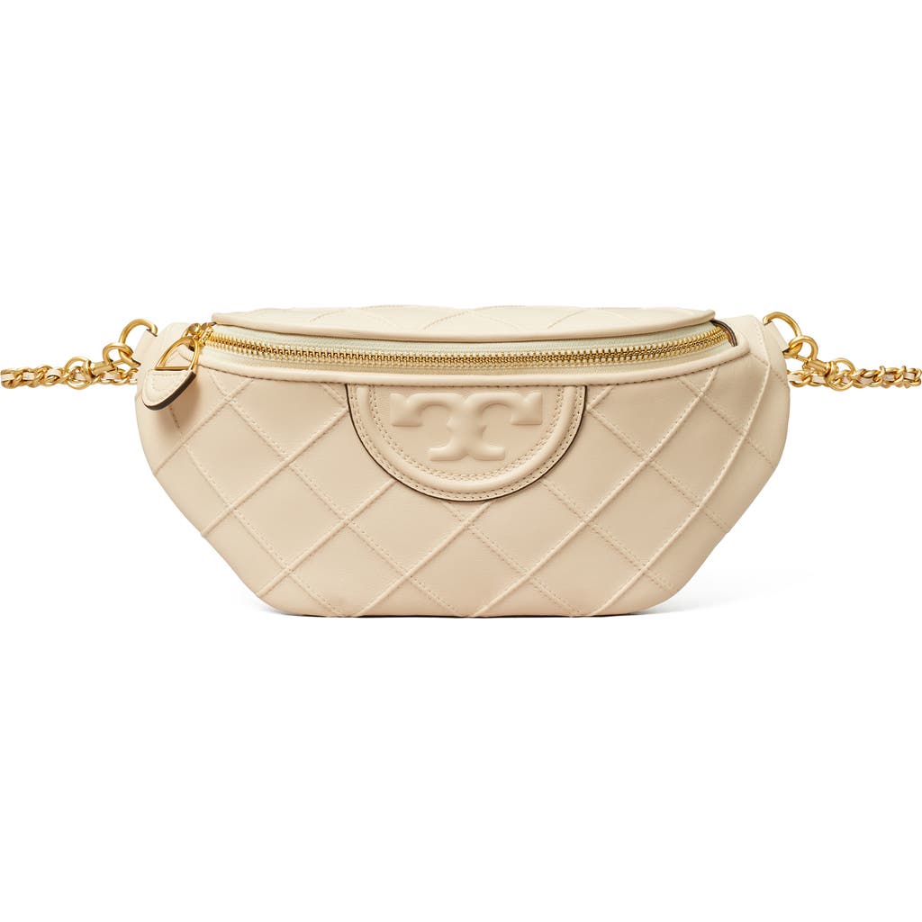 Tory Burch Fleming Convertible Leather Belt Bag In New Cream