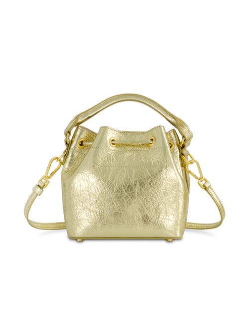 Mac Duggal Crinkle Metallic Leather Bucket Handbag In Gold