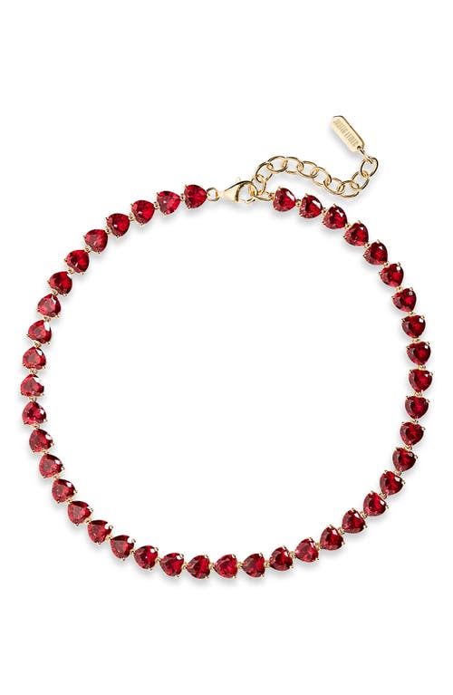 Small Cubic Zirconia Heart Tennis Necklace in Red