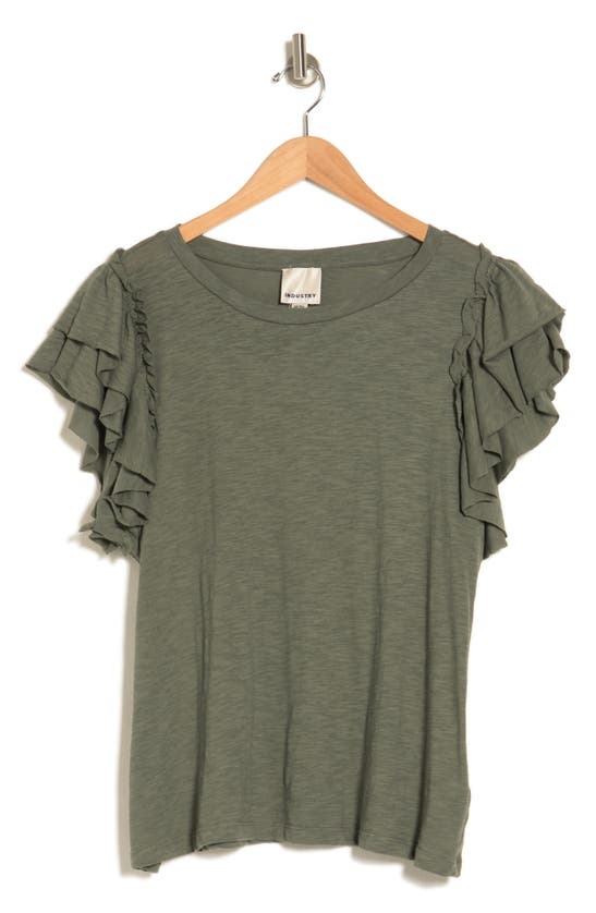 Shop Industry Republic Clothing Double Flutter Ruffle Sleeve Pima Cotton T-shirt In Oregano