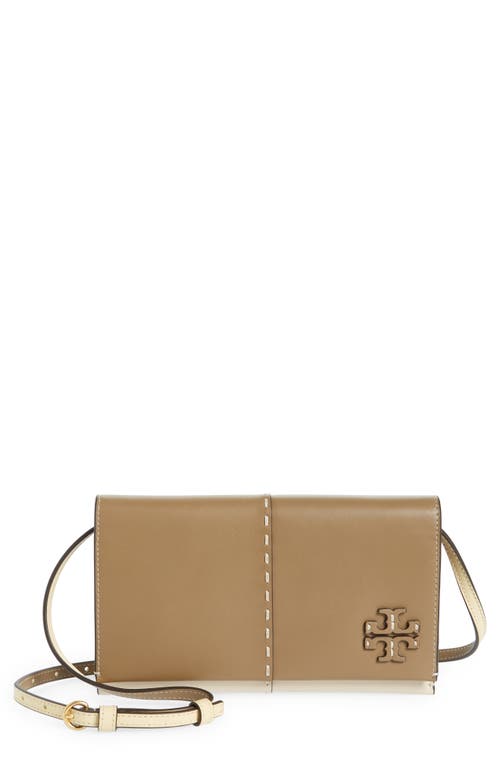 Shop Tory Burch Mcgraw Colorblock Leather Wallet Crossbody Bag In Pebblestone/new Cream