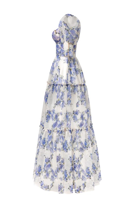 Milla Hydrangea Feminine Voluminous Sheer Sleeves Dress In Hydrangea