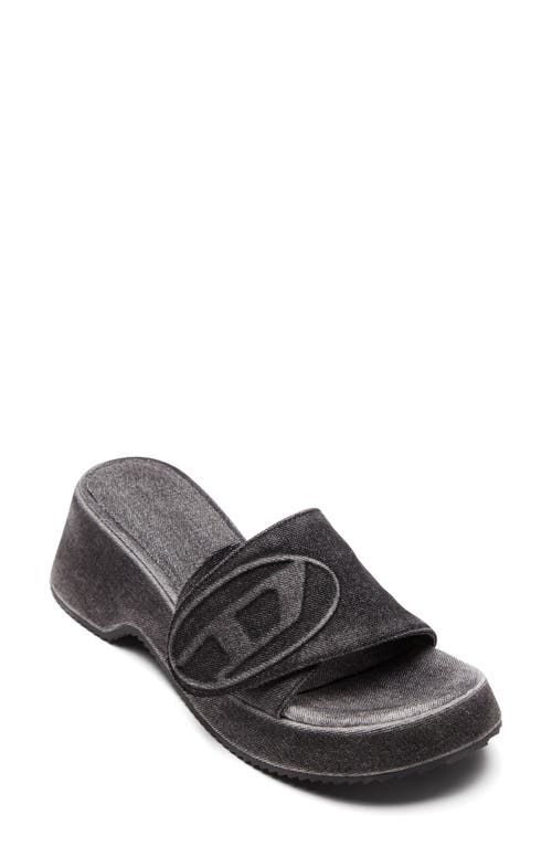 ® DIESEL Oval D Denim Slide Sandal in Black Denim